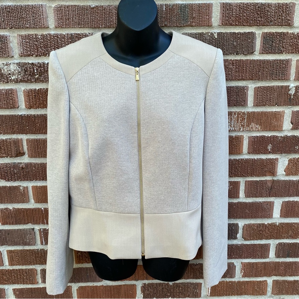 Preston & York front metallic zipper cropped fitted cream blazer  jacket Sz 10